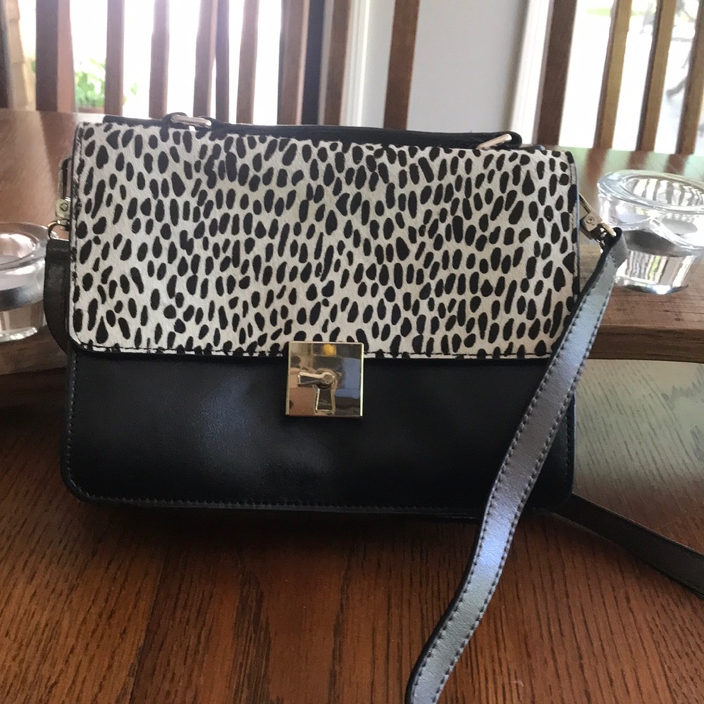 Pony hair and leather handbag